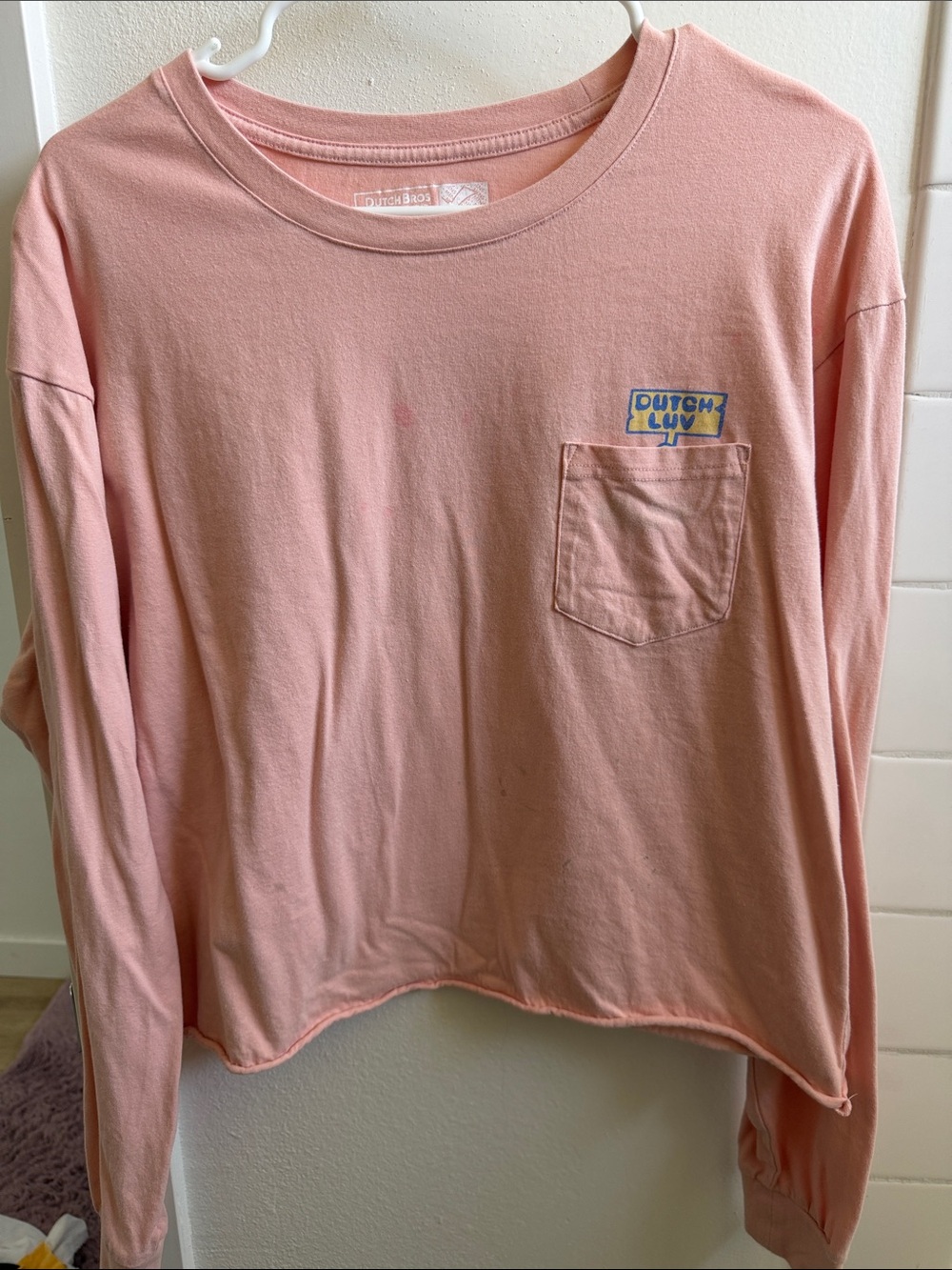 Dutch Bros Dutch Luv Pink Long Sleeve Pocket Tee